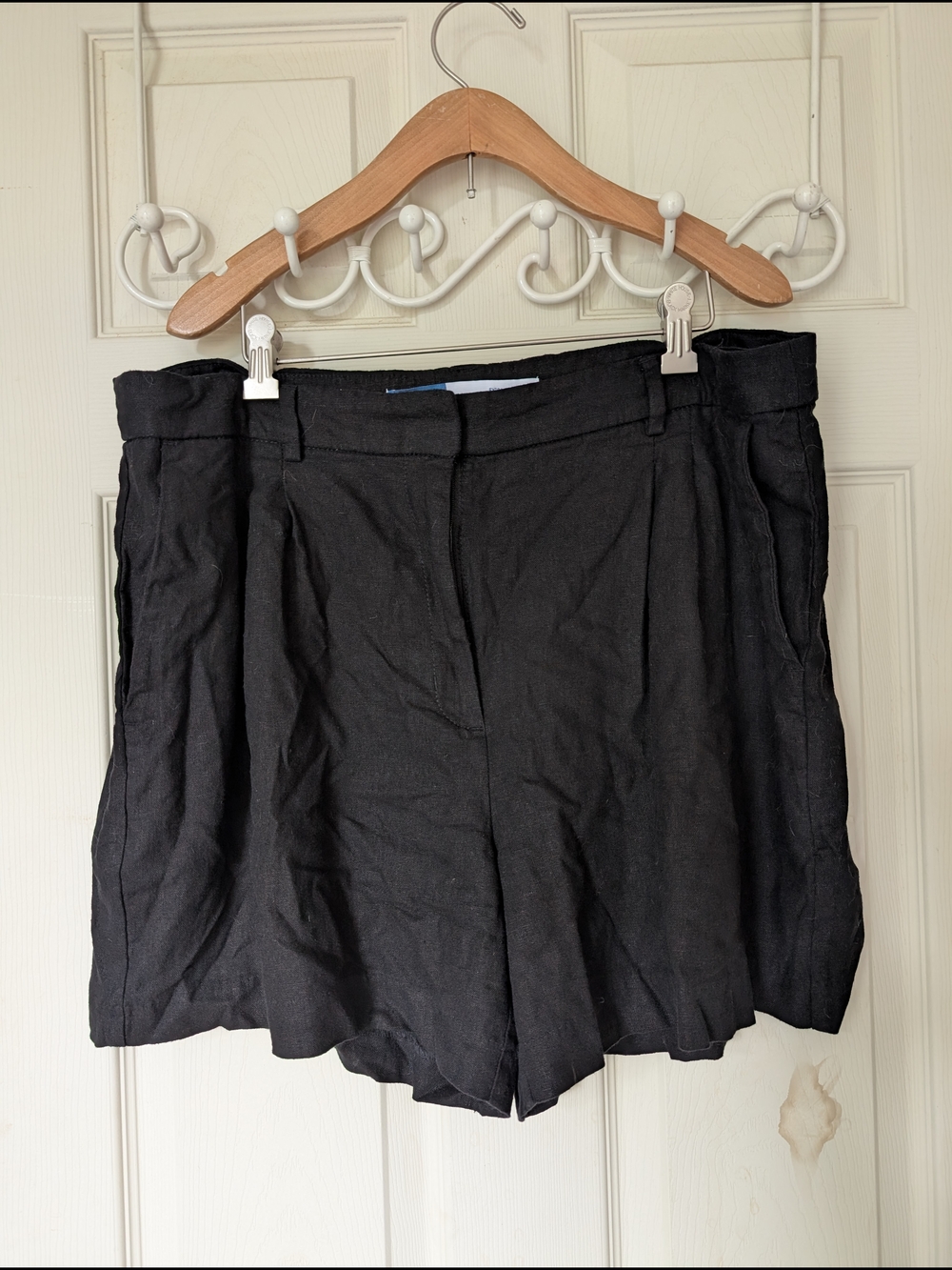 Old Navy Black Linen Blend Adjustable Taylor Shorts Large